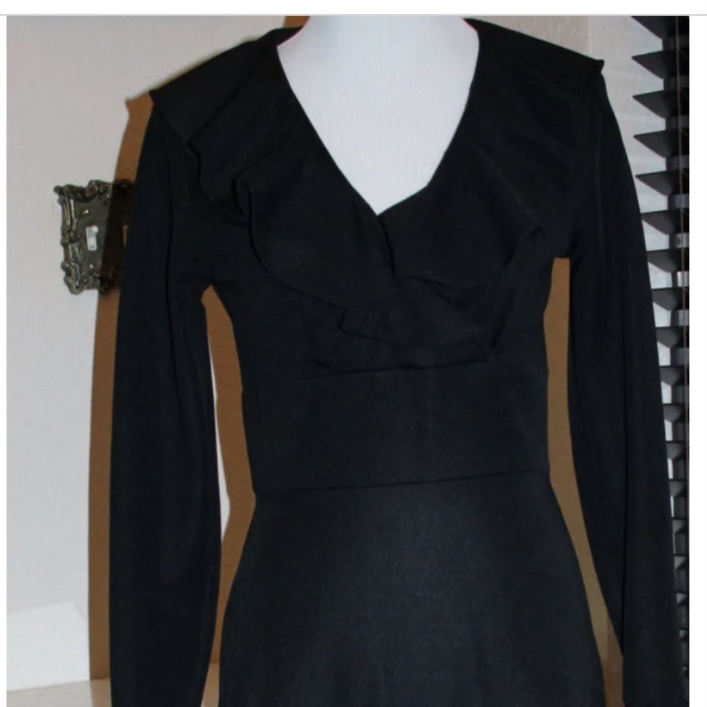 Rare Vintage Sexy Vintage 1960/70s Black Maxi Long Dress Ruffles Bell Sleeve